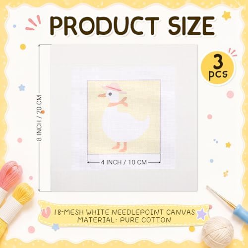 3 Pcs 18 Mesh Goose Needlepoint Canvas with Tape, 8" x 8" - Image 2