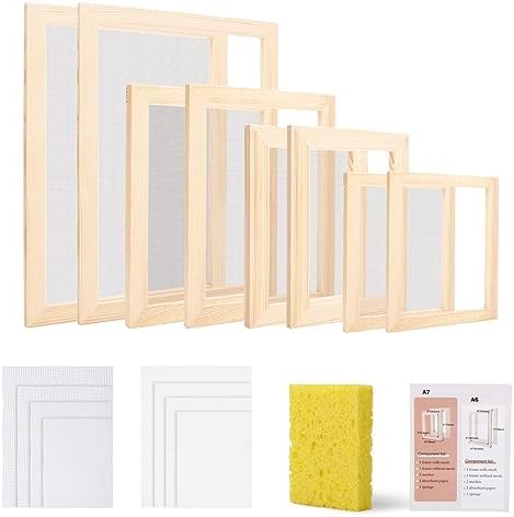 Worown Paper Making Screen Kit, 4 Sizes (A4, A5, A6, A7) Wooden Mould and Deckle with Mesh Set, Papermaking Frame Kit, DIY Handmade Craft Supplies for Paper Making by Worown