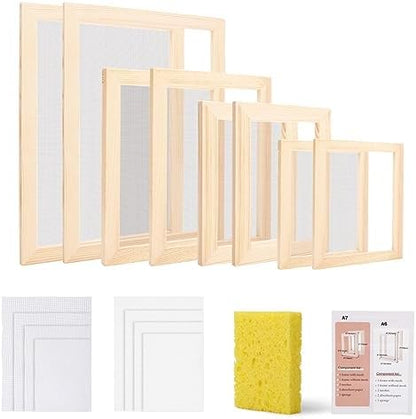 Worown Paper Making Screen Kit, 4 Sizes (A4, A5, A6, A7) Wooden Mould and Deckle with Mesh Set, Papermaking Frame Kit, DIY Handmade Craft Supplies for Paper Making by Worown