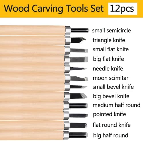 Wood Carving Tools Set, 12-Pcs Wood Whittling Kit with Canvas Roll Bag, Wood Carving Knife Kit for Beginners, Kids & Adults, DIY Craft Gift Set - Image 2