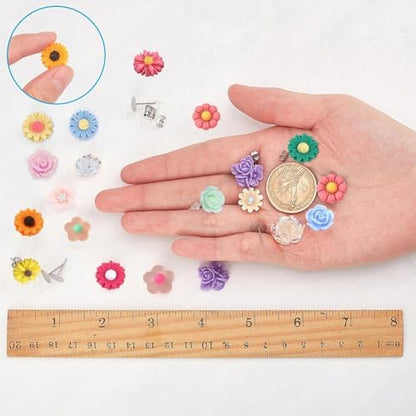 SUNNYCLUE 1 Box DIY 20 Pairs Mixed Resin Flower Flatback Cabochon Studs Earring Kit Resin Rose Daisy Charms with Stainless Steel Post for Jewelry Making Arts Craft Supplies - Image 3