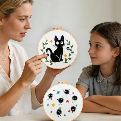Cat Embroidery Starter Kit for Beginners Adults, Animal Stamped Cross Stitch Kit for Adult Beginner, Hand Embroidery Needlepoint Kits, 2 Set Embroidery Supply, 2 Hoops (Attached Video Tutorial) - Image 3