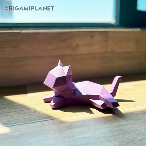 3D Origami Paper Craft Kit, Lounge Kitten Cute DIY Pre-Cut Animal Papercraft Model for Beginners, Fun Handmade Home Decoration Gift for Adults & Teens-Purple - Image 7