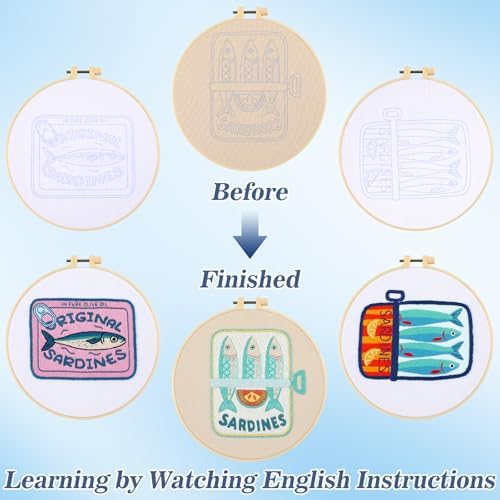 Mindsoft 3 Set Needlepoint Kit for Beginners with Hoop,Sardine - Image 4