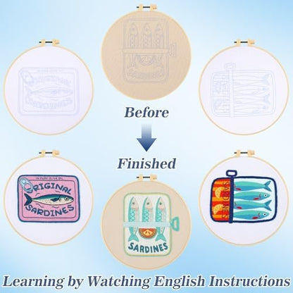Mindsoft 3 Set Needlepoint Kit for Beginners with Hoop,Sardine - Image 4