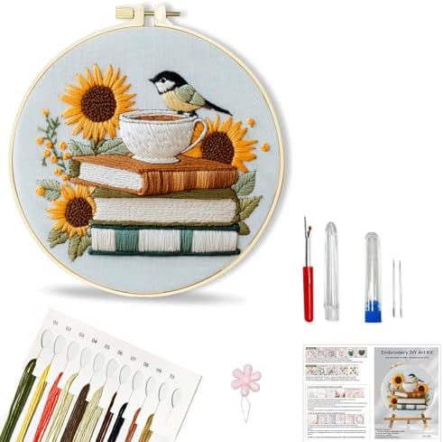 Huacan Embroidery Kit for Beginners Adults Includes Stamped Flower Pattern, Hoop, Color Threads,Tools,Easy to Follow Instruction (Bird) by Home