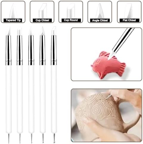 15 PCS Blue Clay Sculpting Tools Set, Professional Silicone Brushes & Dotting Tools Kit for Polymer Clay, Air Dry Clay, Pottery, Modeling & Crafting for Adult-White - Image 7