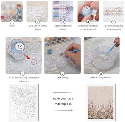 Paint by Numbers Kit for Adults Beginner Art Decor Cream Rose Meadow - Image 3