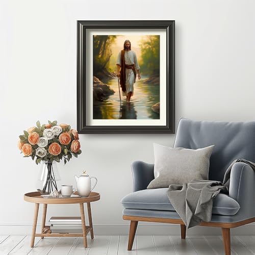 Natuyalo Paint by Numbers Kit for Adults Beginners and Kids, 16" Wx20 L Canvas Pictures Drawing Acrylic Paintwork with 3 Pcs Paintbrushes, Jesus Walking in the Rriver - Image 3