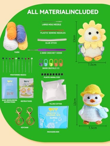 SwiftGo Crochet Kit for Beginners, 2Pcs Duck Crochet Animal Kits with Step-by-Step Video Tutorials, Beginner Amigurumi Crochet Starter Kit for Adults Kids, Holiday Birthday Gift - Image 2