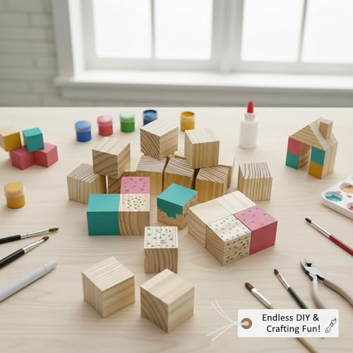 Wooden Blocks for Crafts, Unfinished Wood Cubes, 1.5 Inch Natural Wood Blocks, Pack of 15 Wood Square Blocks, Wooden Cubes for Arts and Crafts and DIY Projects - Image 3