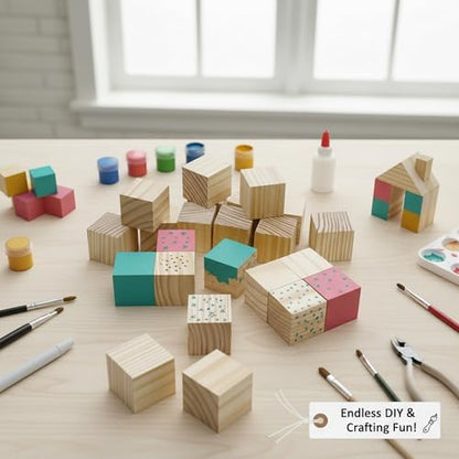Wooden Blocks for Crafts, Unfinished Wood Cubes, 1.5 Inch Natural Wood Blocks, Pack of 15 Wood Square Blocks, Wooden Cubes for Arts and Crafts and DIY Projects - Image 3