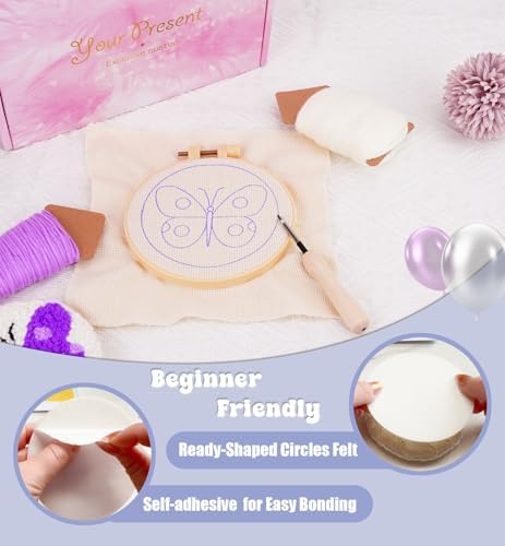 Nuoviyiya Punch Needle Coaster Kit for Adults Beginners, Complete Embroidery Kit with Adhesive Felt & Pre-Printed Patterns, Easy DIY Craft Set with Yarn, Hoop, Tools & Instructions - Image 3