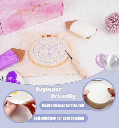 Nuoviyiya Punch Needle Coaster Kit for Adults Beginners, Complete Embroidery Kit with Adhesive Felt & Pre-Printed Patterns, Easy DIY Craft Set with Yarn, Hoop, Tools & Instructions - Image 3