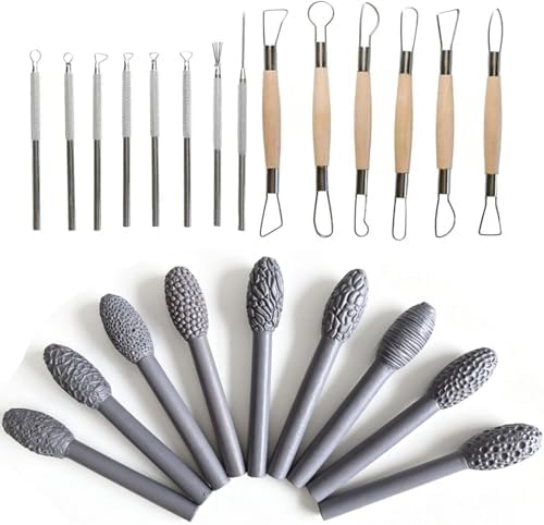 Texture Tool Sets for Clay Art - 9/23pcs Oval Clay Modeling Pattern Rollers Kit with Ergonomic Handles, Small Clay Texture Rollers for Polymer Clay, Pottery (9pcs Single Head +14pcsClay Texture Tools) by Unknown