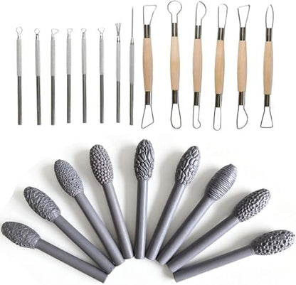 Texture Tool Sets for Clay Art - 9/23pcs Oval Clay Modeling Pattern Rollers Kit with Ergonomic Handles, Small Clay Texture Rollers for Polymer Clay, Pottery (9pcs Single Head +14pcsClay Texture Tools) by Unknown