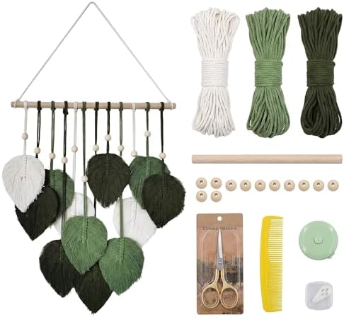 Zqyxiehuo DIY Macrame Leaf Wall Hanging Beginners Boho Wall Leaf Tapestry Kit Handmade Woven Tapestry Feather Wall Hanging DIY Macrame Kit for Adults Birthday Gift 15.8"(Green) by Unknown