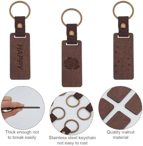 60 PCS Leather Wood Keychain Blanks Unfinished Wooden Keychains Rectangular Shape Black Walnut Wood Keychains Blanks for Engraving DIY Crafts Personalized Gifts - Image 3