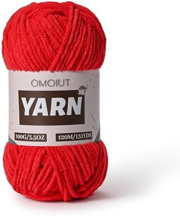 Plush Chenille Chunky Crochet Yarn - Baby Yarn for Crocheting Soft - Velvet Yarns Knitting for Blankets Crafts - Fluffy Amigurumi Yarns 100g / 131yd (Red) by OMoiut