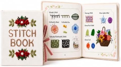 Cikeela Embroidery Stitch Book Beginner with Fabric Pages, DIY Sewing Kit with Floral Motifs, 31 Essential Stitches in Structured Learning Order for Adults, Practice Patterns EmbroideryStitch Book Kit by Unknown