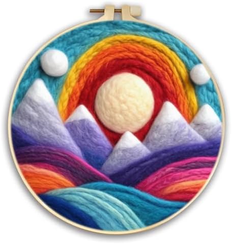 CaptainCrafts DIY Needle Felting Starter Kit with Picture Hoop, Foam Pad, Felt Cloth, Instructions for Home Decoration, Beginner Art Craft (Mountains Rivers Moon) by CaptainCrafts