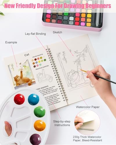 48 Colors Watercolor Paint Set for Adult Beginner with Watercolor Workbook - Image 6
