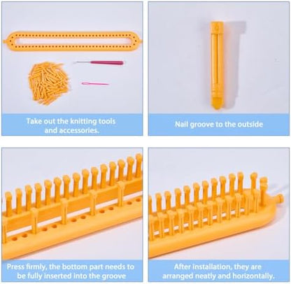 Hobbspring Knitting Loom Set Rectangular Knitting Board Loom 13.9x2in Plastic Darning Needle Crochet Yellow Scarf Looms Long Hats Shawl Making Tool DIY Yarn Weaving Kits for Women Adults Beginners - Image 3