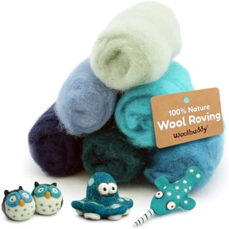 Woolbuddy Corriedale Wool Roving Kit for Needle Felting (Blue) 20g Each by Woolbuddy