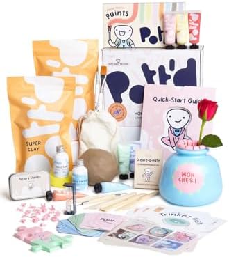 Pott'd Air Dry Clay for Adults Date Night Special Edition. Beginners Home Pottery Kit. DIY Craft Kit for Adults. Kit Includes: Air-Dry Clay, Tools, Paints, Brushes, Sealant, How-to-Guides by Pottd