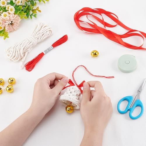 ACRNIGHEET 3PCS Macrame Kit for Adults Beginners, DIY Christmas Bells Ornaments, White Bell Hangings for Xmas Tree, Include Instruction and Video - Image 4