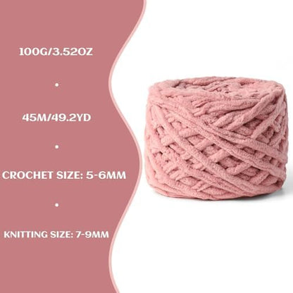 3 Pack Plush Chenille Chunky Yarn 100g (49.2yd) - Fluffy Velvet Yarn Crochet for Blanket Knitting and Crocheting - Baby Yarns for Crocheting Soft - Amigurumi Yarns (Dark Pink) - Image 3