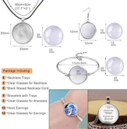 45pcs Pendant Trays Set with Cabochon Glass, Round - Image 2