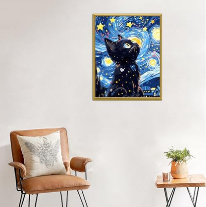Yunnuo Paint by Numbers Kit for Adults Cat, Starry Night, 16x20 inch - Image 3
