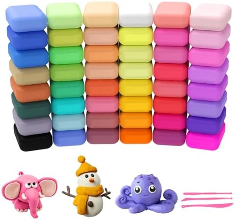 Air Dry Clay Kit - 48 Colors Air Dry Ultra Light Clay, Air Dry Clay for Crafting, DIY Molding Clay for Kids, DIY Clay Kit with Sculpting Tools, Decoration Accessories, Kids Art Crafts by WOLWEFA