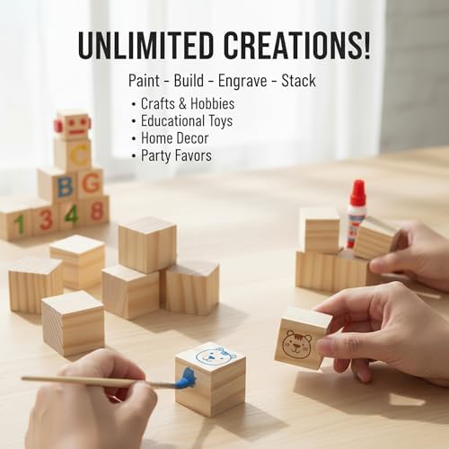 Wooden Blocks for Crafts, Unfinished Wood Cubes, 1.5 Inch Natural Wood Blocks, Pack of 15 Wood Square Blocks, Wooden Cubes for Arts and Crafts and DIY Projects - Image 6
