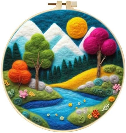 CaptainCrafts DIY Needle Felting Starter Kit with Picture Hoop, Foam Pad Felt Cloth Instructions for Home Decoration Beginner Art Craft (Forest Mountain Riverscapes) by CaptainCrafts