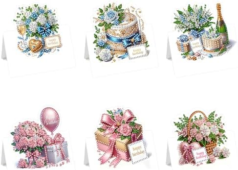 6 Packs Birthday DIY Diamond Art Greeting Cards with Envelopes Special Shaped 3D Fold Rhinestone Painting Card Handmade Gem Dots Art Kit for Beginner Adult Birthday Holiday Blessing Gift by Unknown