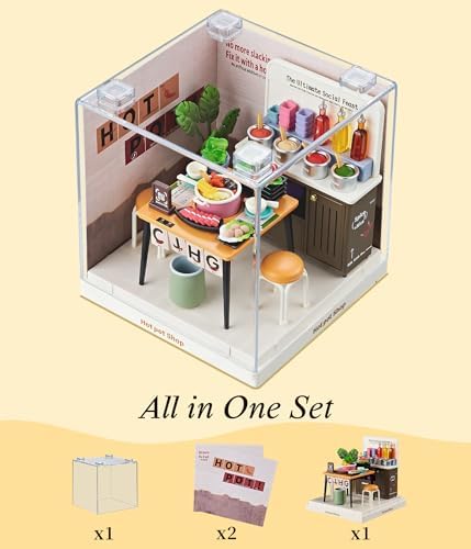 Hotpot Shop Super Miniature House Kit - DIY Plastic 3D Model Building Set for Adults & Teens, Build Your Own Hotpot Restaurant with Dustproof Case, Creative Craft Gift for Girls Women - Image 5