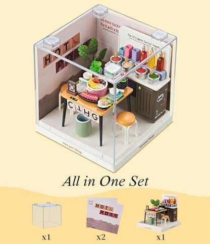 Hotpot Shop Super Miniature House Kit - DIY Plastic 3D Model Building Set for Adults & Teens, Build Your Own Hotpot Restaurant with Dustproof Case, Creative Craft Gift for Girls Women - Image 5