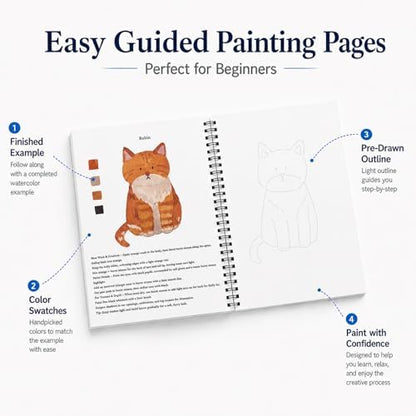 Teswarha Animals Watercolor Workbook With12 Sheets 300GSM Art Paper 16 Colors Watercolor Paint Set with 2 Watercolor Brushes Water Coloring Book Kit for Adults Teens 8.2 x 9.8in - Image 3