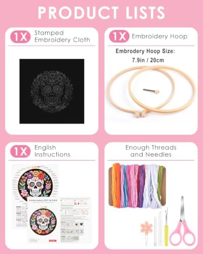 TINDTOP Embroidery Kit for Adult Beginners, Embroidery DIY Starter Kit, with Stamped Patterns, Hoop, Tools, Colorful Threads with Needles, Instructions (Skeleton B) - Image 2