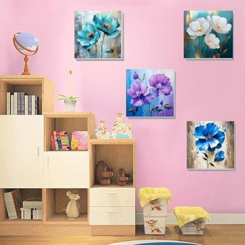 SYDYLH 6 Pack Paint by Numbers Kit for Adults/Kids, Easy Framed Adults Paint by Numbers Kits, DIY Simple Flowers Acrylic Oil Painting Number Kits for Home Wall Decor (8 x 8 Inch) - Image 3