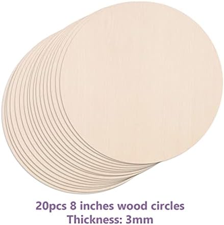 20PCS 8Inch Round Poplar Wood Discs for Crafts, Unfinished Wooden Slices, Wood Circles for Painting, Door Hanger, Home, Holiday Decor, 3 mm Thick - Image 3