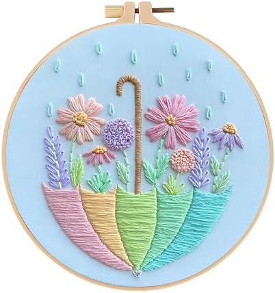 JJFox Embroidery Kit for Beginners and Adults, DIY Hand Embroidery Starter Kit with Cute Pattern, Cross Stitch Needlepoint Set with Hoop, Threads and Instructions (Flower-3) by JJFox