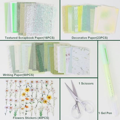 Koqye 131PCS Scrapbook Paper Pack & Junk Journal Kit (Botanical Sage) - Image 2