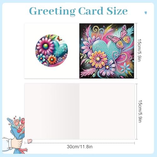 12 Pack Diamond Painting Greeting Cards Kit with Envelopes, 5D DIY Heart Flower Butterfly Hummingbird Diamond Art Cards, Mothers Day Valentines Birthday Cards for Women Her - Image 7