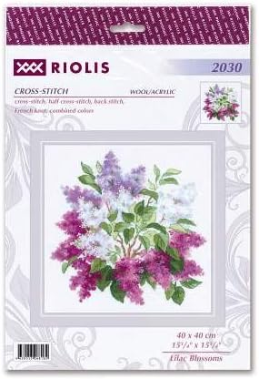 RIOLIS - Lilac Blossoms 2030, Cross Stitch Kits 15.75"X15.75", Cross Stitch Kits for Adults, Counted Cross Stitch Kits, Embroidery Kit for Beginners & Advanced, Floral Crossstitching Kits