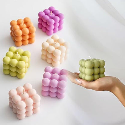 6pcs Silicone Candle Making Molds Kit Set, 3D Silicone Mold for Baking Desser, Soy Wax, Soap Geometric Pumpkin Shapes Yarn Ball Bubble Cube Molds DIY Scented Candle - Image 4