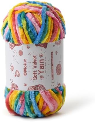 100g Fluffy Velvet Chenille Yarn for Crocheting and Knitting, 80m (87.5yd) Baby Yarn for Crocheting Soft, Crochet Chunky Yarns Amigurumi Yarns (Rainbow 1) by OMoiut