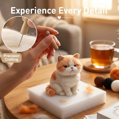 FACE N FACE DIY Needle Felting Kit Cute Grumpy Exotic Shorthair Cat – Needle Felting Starter Kit with Fiber Roving, Needles, Felting Pad & Instructions | Felted Cat Kit for Beginners Adults - Image 4